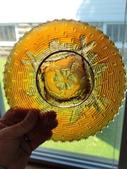Marigold Dugan Carnival Glass Apple Blossom Twigs Plate or Low Bowl