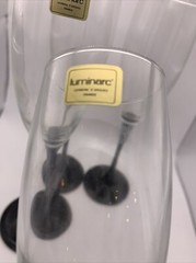 Vintage Luminarc Black Stem Champagne Flutes SET of 4 Beautiful CLEAR 8.75” Tall