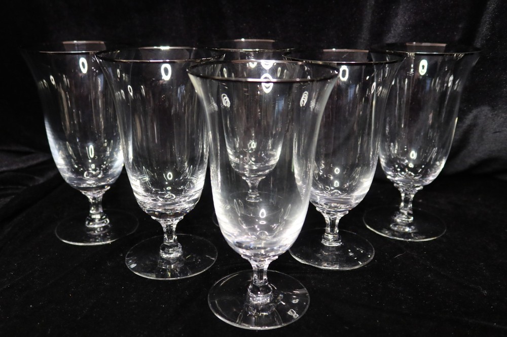 LENOX MAYWOOD PLATINUM TRIM MULTISIDED STEM 6 ICED TEA GLASSES 6 1/2″ TALL
