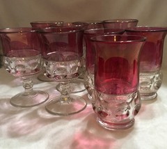 King’s Crown Cranberry Flashed Glassware 9pc Total By Tiffin-Franciscan Used.