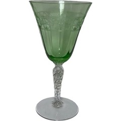 Vintage Circa 1930 Fostoria Green and White Hand Blown Wine Glass Barware