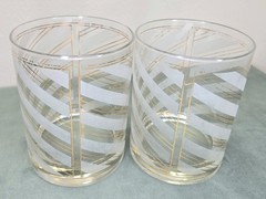 Vintage Culver LOWBALL glasses pair 22k GOLD Diamond Swirl
