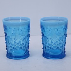 PAIR Northwood Era opalescent Aqua Water Glass/Tumblers Lotus/Water Lily
