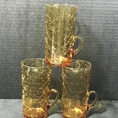 Frye Amber Vasoline Craquele Crackle Glass Lemonade Tumbler Vintage Set 3