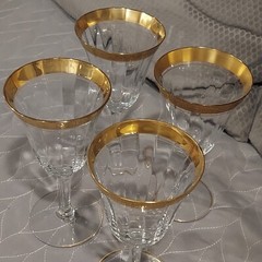 Tiffin-Franciscan RAMBLER ROSE Water Goblet Gold Trim 6.75×3.25″ Set of 4 WEAR