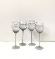 Set of 4 Frosted Gray Cordial Glasses with Black Accent Band Holds 6oz