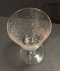 VTG Light Pink/Lilac Crackled Glass, Water or Wine Goblet, Hand Blown 9 oz