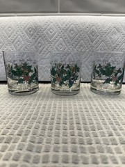 3 Portmeirion Double Old Fashioned Glasses The Holly And The Ivy Low-ball 4 1/8”