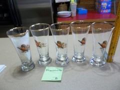(5) Ring Necked Pheasants glasses 6 3/4″ tall hold 12 oz.