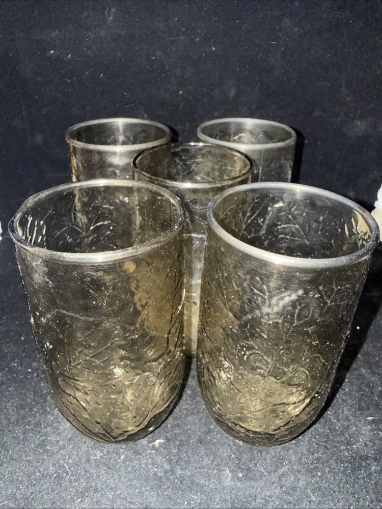 Set of 5 Anchor Hocking Sherwood Spicy Brown Leaf 32 oz Tumbler Glasses Set Of 5