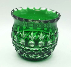Vintage Bohemian Style Hand Cut To Clear Crystal Green Pineapple Starburst Bowl