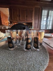 Vintage Coin Look Decorated Glasses 22 Kt Gold Trim By Cera Set Of 4