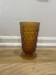 Set Of 4 Vintage Indiana Whitehall Cubist Amber Footed Wine Iced Tea Glasses 6″