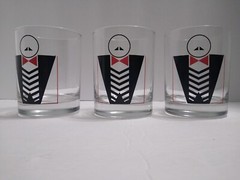 Tuxedo Bar ware Putting On The Ritz Vintage Rocks Double Glasses Retro Set Of 3