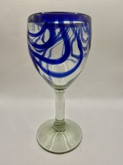 Cobalt Blown Glass Wine Water Cocktail Goblet Blue Swirl Clear Base Talavera