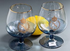 Napoleon Cognac Gilded N Monogram Colored Glass Snifters Brandy Glasses