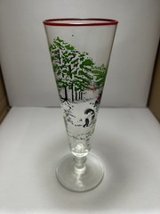 Libbey Currier & Ives Pilsner Clear Red Trim Farm Scene 1800’s 8 1/2″ T Set 9