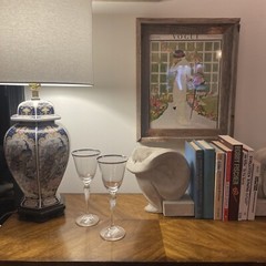 Pair Of Oscar De La Renta Crystal Lafayette White Wine Glasses Platinum Rim 1980