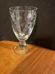 Vintage 1947, Gray Cut Floral & Dot Design, Juice Glass, 5 1/2″ Knob Stem