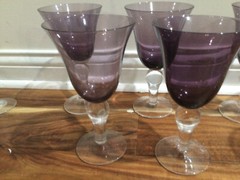 pair(s) Hand Blown Dark Purple Amethyst Clear 8» bulbous Stems Goblets mint