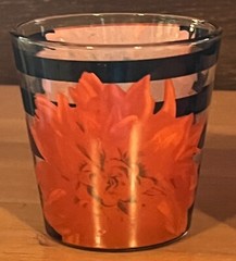Painted Red and Black Floral Striped Clear Glass Small 3″ Tall Tumblers Set of 4