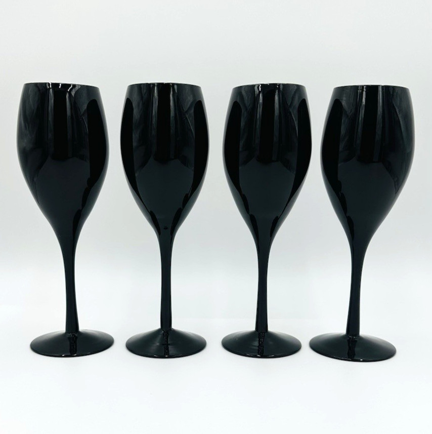 Vintage Set Of 4 Mikasa Crystal Black Elegance Amethyst Wine Glasses 9″