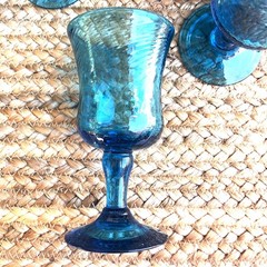 Hand Blown Swirl Turquoise Blue Glass Sherry Cordial Lemonchello Glass Set Of 5