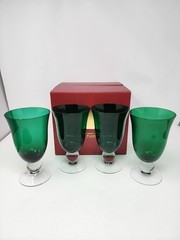 Set Of 4 Lenox Holiday Gems Emerald Green Water Wine Glass Goblet 7″ Tall