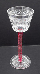 Fantastic Baccarat Cranberry-Clear Fine Cut Glass Hock Wine Glass, Circa 1920