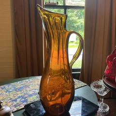 Vintage Retro 17″ Amber Glass Pitcher Mid Century Modern Art Glass