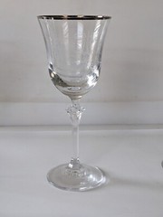 Set Of 6 Vintag. Spiegelau Wine Glasses Etched Scroll Design & Platinum Band