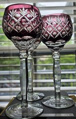 Florderis AJKA Amethyst Hock Wine Glass Crystal Cut to Clear Goblet Unlined Base
