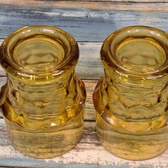 2 Anchor Hocking Amber Yellow Gold Georgian Juice Glasses Honeycomb 8 Oz