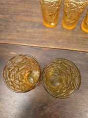 Set Of 6 VTG Anchor Hocking Milano Honey Gold Crinkled 4oz Juice Glasses