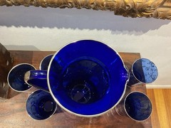 Gorgeous vintage Venetian or Murano-style cobalt blue lemonade/water set- Italy