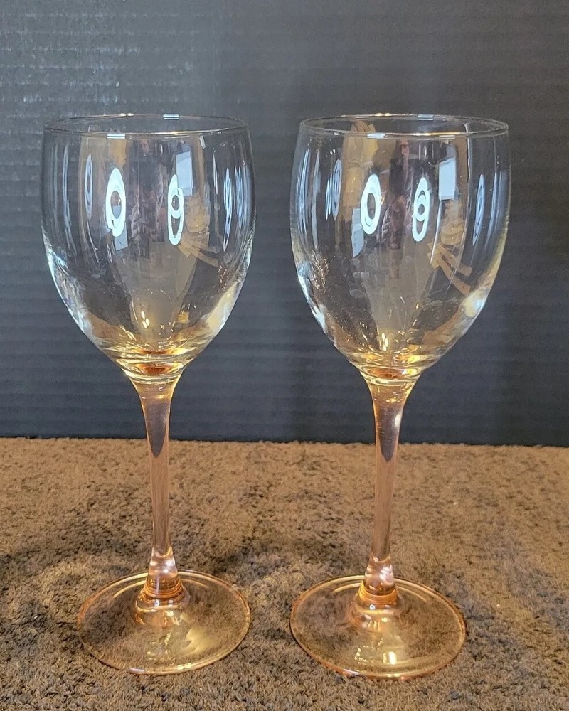 Luminarc Pink Wine/Water Glass Stem Rose Blush GoVintage Arcoroc (Set of 2)