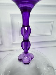 Pair Bohemia Crystal Czech Republic Amethyst Purple Stem Wine Goblets Glasses
