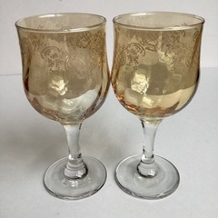 Cristalleria Fumo Wine Glasses Pastel Multicolor Etched Goblets Stemmed Set Of 6