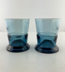 Set of 2 Pier 1 – Double Dip Blue – Footed Tumbler – 3 1/2″ Tall 6 Oz