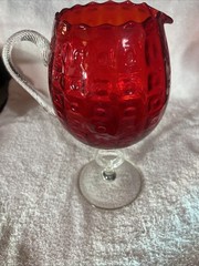 Carlo Moretti Red Murano Glass Cocktail Pitcher with Clear Footed Base + Handle