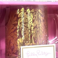 Lilly Pulitzer Glass Mug 12oz Gold Calypso Coast Floral Coffee/Tea Mug NIB