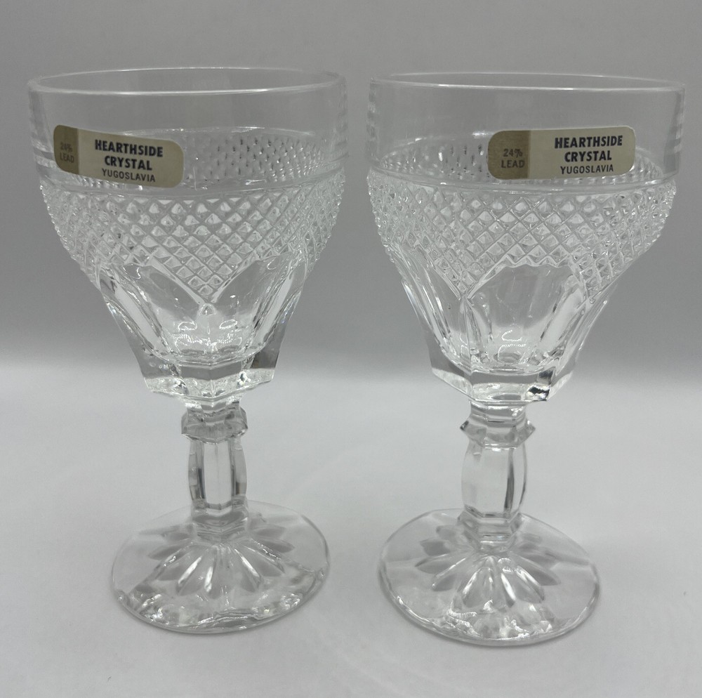 SET of 2 HEARTHSIDE 24% LEAD CRYSTAL WINE GOBLETS YUGOSLAVIA