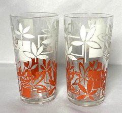 3 Vintage Drinking Glasses Tumblers Leaf 5 3/8″ Tall MCM Retro 12 Oz READ