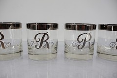 Glastonbury Monogram Letter R Platinum Silver Rocks Glasses Set of 4 Vintage