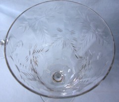 WINE/WATER GOBLETS Pair 7.5″ H Clear Crystal Unique Etched Bulb & Stem (A2)