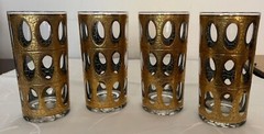 CULVER Mid 20th Century «Pisa» Crackled 22k Gold Highball Glasses – Set of 7