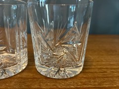 4 Vintage HAND-CUT Crystal WHISKY Glass SET Lot PINWHEEL Hobstar OLD FASHIONED