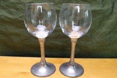 Metal Stem Wine Glass Goblets Set of 2 Clear Bowl Pewter Stem Williams Sonoma