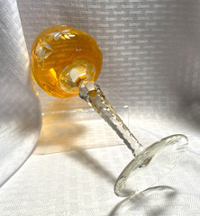 LAUSITZER WINE GLASS CASED GOLD ORANGE CUT TO CLEAR CRYSTAL BOHEMIAN E. GERMAN