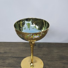 Early Murano Venetian Art Glass Goblet Teal Blue Gold Enamel 6⅞” Hand Painted